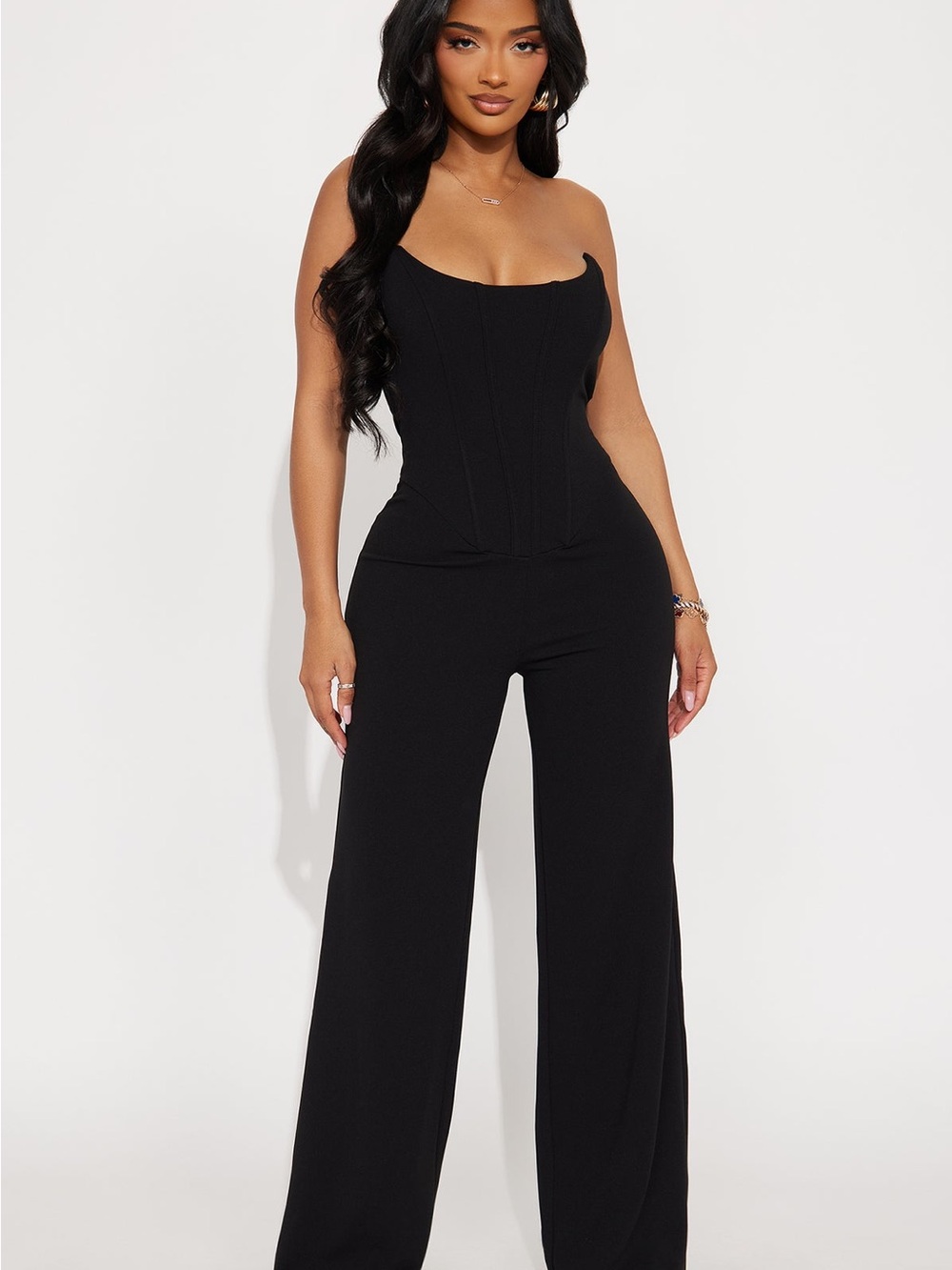 Fashion Nova Black Sleeveless Wide-Leg Jumpsuit